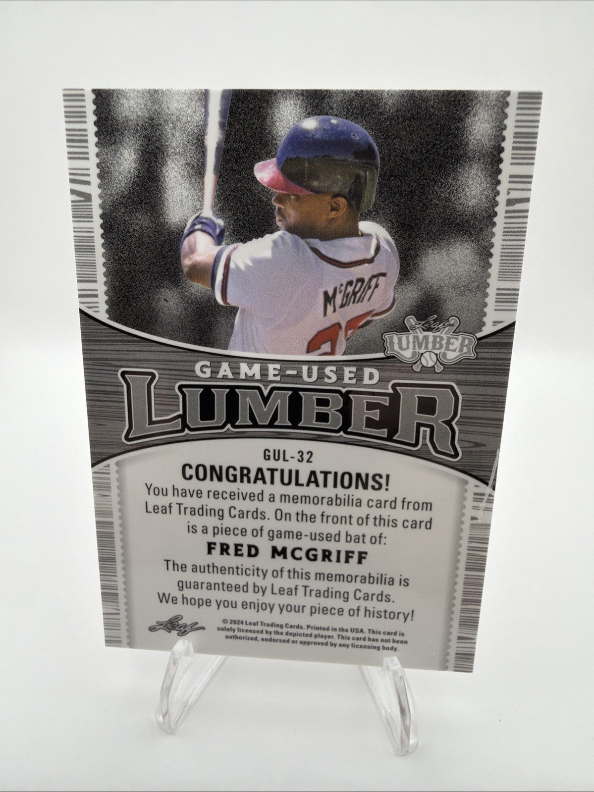 2024 Leaf Lumber - Game Used Lumber Relics Fred McGriff #GUL-32 Bronze /40 (MEM)