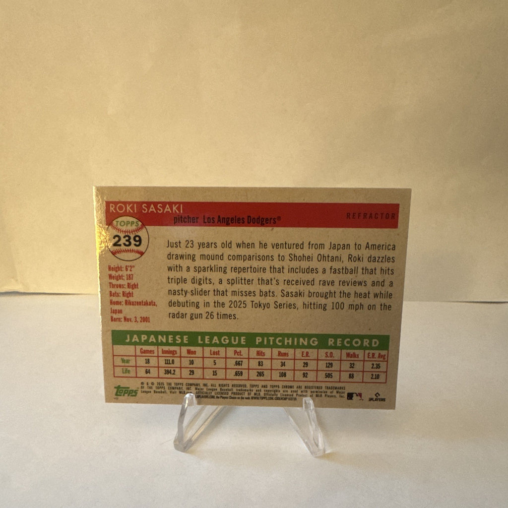 2025 Topps Chrome Roki Sasaki Rookie 1955 Topps Chrome Refractor Insert – Dodger