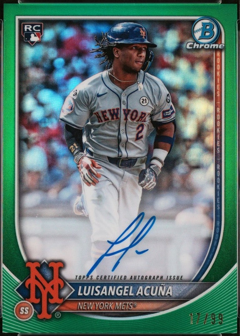 2025 Topps Chrome Update Luisangel Acuna RC Green Auto /99 Mets Rookie #88/99