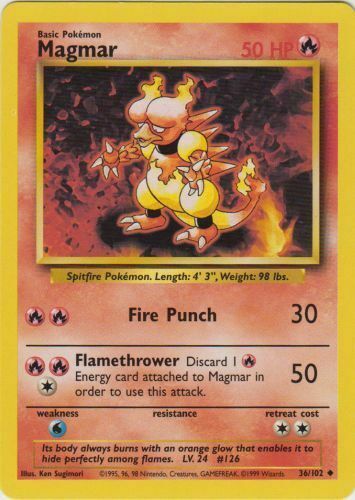 Pokemon Magmar 36/102 Base Set Unlimited Uncommon Vintage WOTC NM