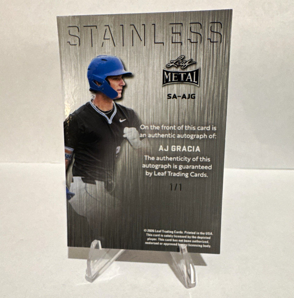 2026 Leaf Metal AJ Gracia 1/1 Stainless Auto One of One Braves 9th Overall Pick