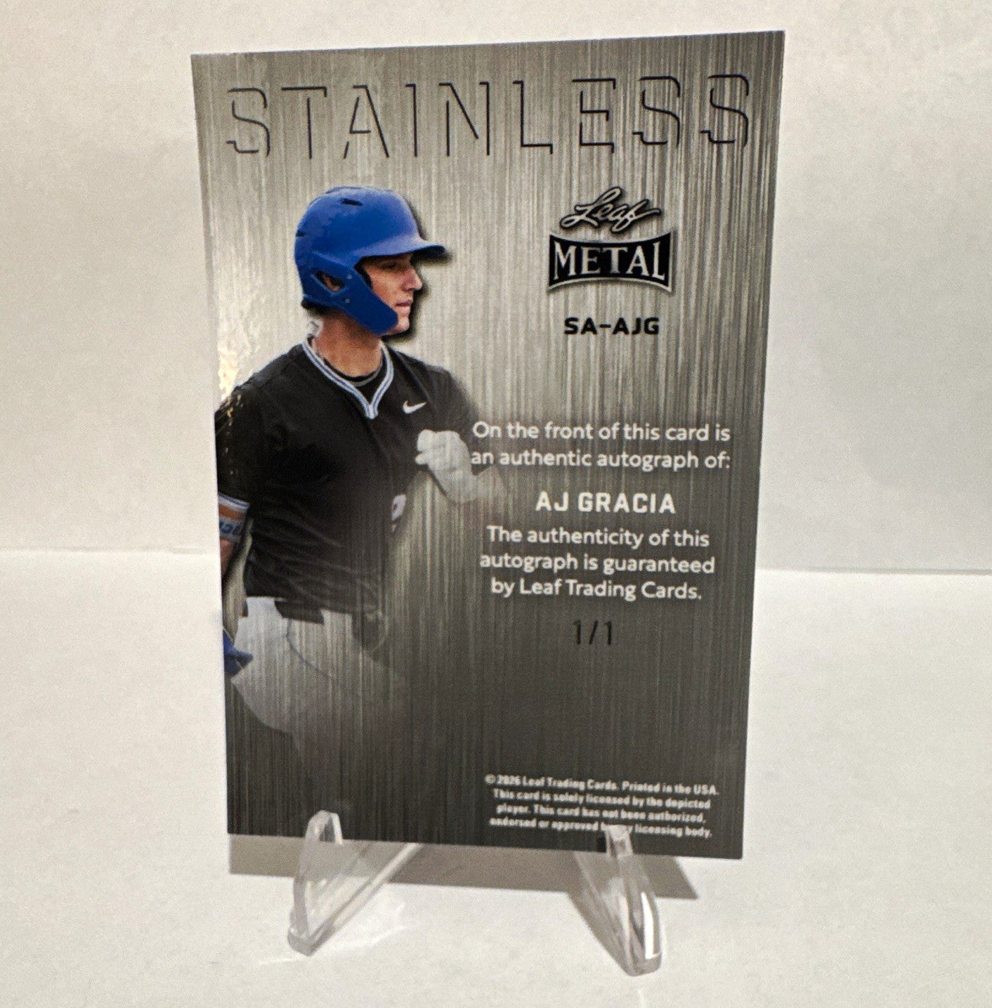 2026 Leaf Metal AJ Gracia 1/1 Stainless Auto One of One Braves 9th Overall Pick