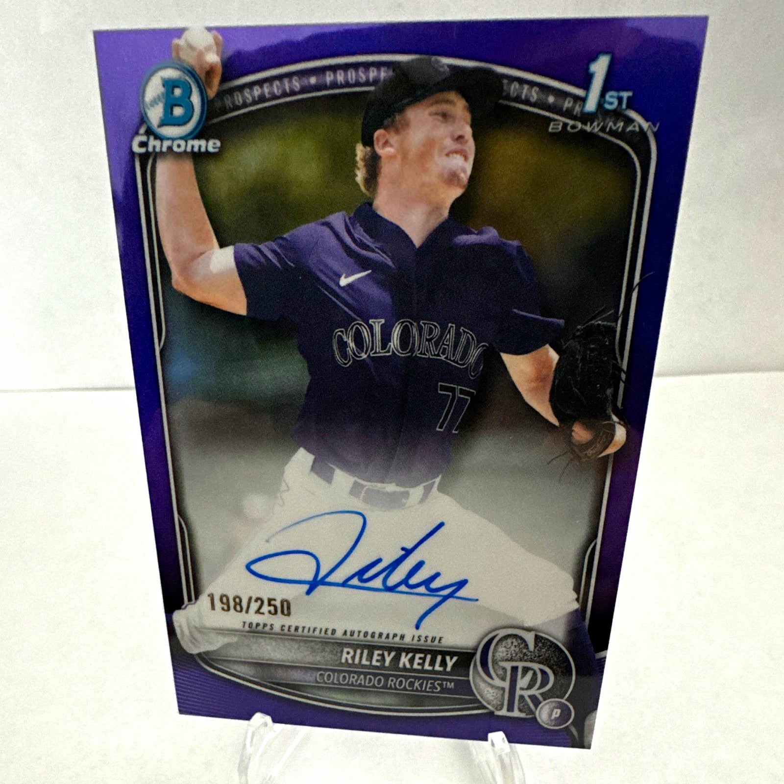 2025 Bowman Chrome Riley Kelly Purple Refractor Auto /250 1st Bowman #198/250
